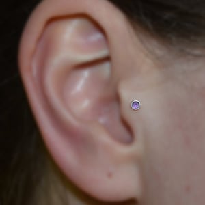 2mm Amethyst TRAGUS STUD EARRING Silver // Nose Hoop - Tragus Earring - Cartilage Piercing - Helix Stud - Nose Stud 16g - Nose Ring