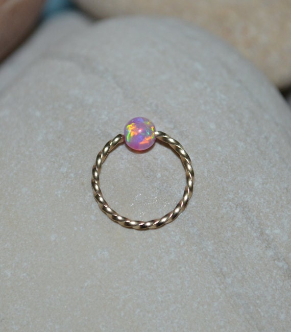 3mm Opal TRAGUS EARRING // Gold Nose Ring Hoop Captive Bead - Etsy