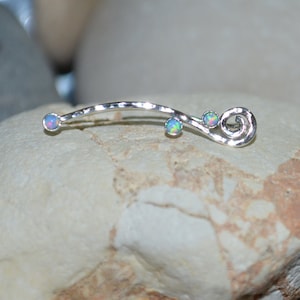 Silver EAR CLIMBER Light Blue Opal // Light Blue Opal Ear Pins - Minimalist Earrings - Ear Sweep - Ear Vines - Earcuff - Wrap Earings