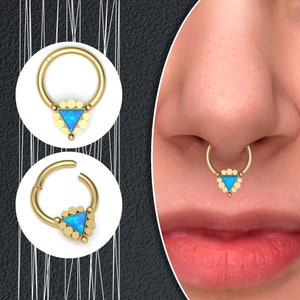Acier chirurgical à clics de septum opale, Anneau de septum, Piercing Daith, Piercing nez, Bijoux indiens, Anneau hélicoïdal