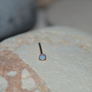 2mm Light Blue Opal TRAGUS STUD // Gold Nose Ring Stud - Tragus Earring - Cartilage Earring - Helix Earring Stud - Tragus Piercing 16g