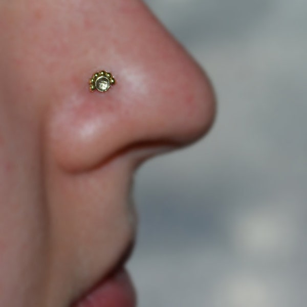 2mm CZ NOSE STUD // Gold Nose Ring - Tragus Earring Stud - Forward Helix Earring - Cartilage Stud - Nose Screw 18 gauge