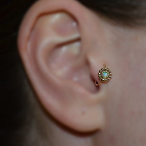 2mm Opal Flower TRAGUS EARRING // Gold Tragus Hoop - Cartilage Earring - Helix Piercing - Rook Jewelry - Nose Ring - Daith Ring 16g