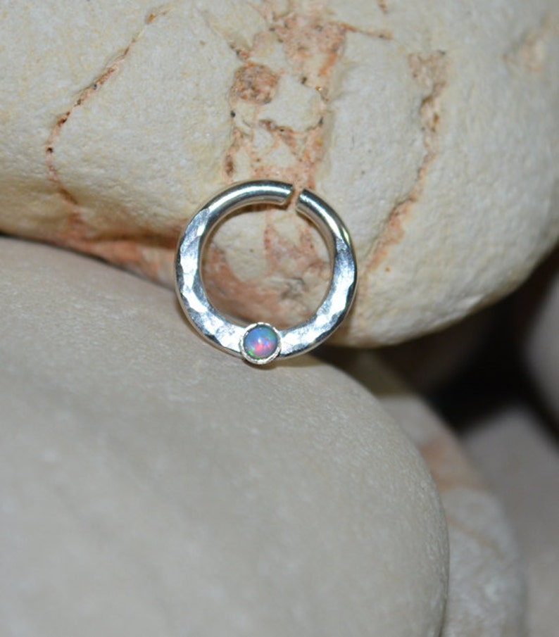 Septum Piercing Cartilage Earring Septum Hoop 2mm Light Blue Opal SEPTUM RING 14g Silver Nose Ring Rook Piercing Nipple Ring