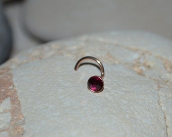 3mm Ruby NOSE STUD EARRING // Solid Gold Nose Hoop - Tragus Stud Earring - Gold Nose Ring 20g - Cartilage Hoop - Helix Stud