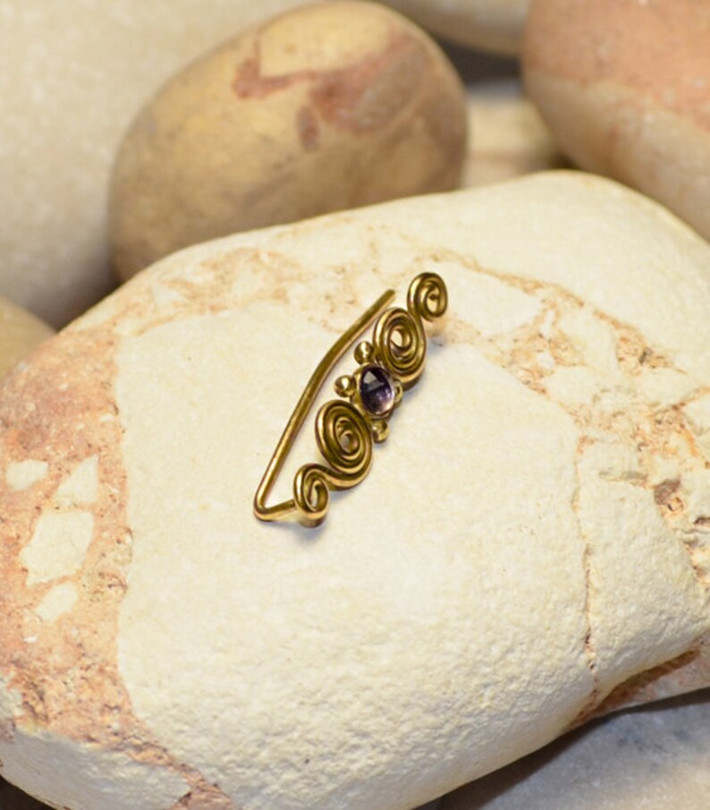 Wrap Earings Gold EAR CLIMBER 3mm Amethyst Amethyst Ear Pins Minimalist Earrings Earcuff Ear Vines Ear Sweep