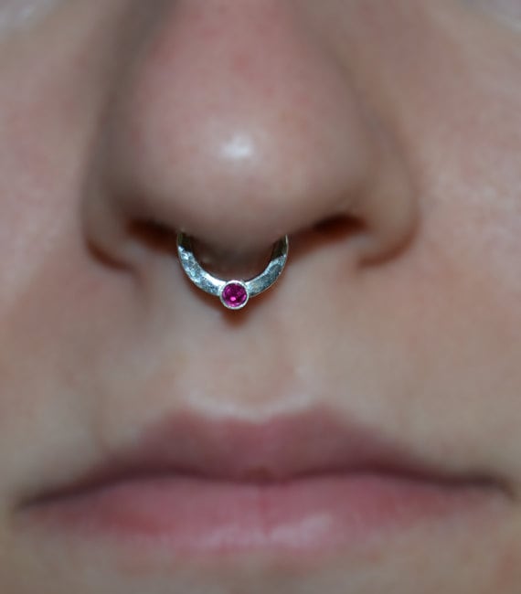 2mm Garnet NOSE RING  Gold Nose Piercing Forward Helix Earring Daith Earring Tragus Hoop Cartilage Ring 16 gauge Septum 16g