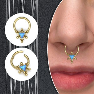 Surgical Steel Septum Jewelry, Opal Nose Ring, Daith Piercing, Septum Clicker, Indian Jewelry, Helix Hoop