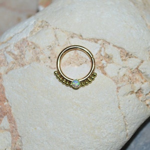 2mm Light Blue Opal SEPTUM RING // Gold Nose Ring - Septum Piercing - Septum Jewelry - Tragus Earring - Septum Hoop 16 gauge - Nose Piercing