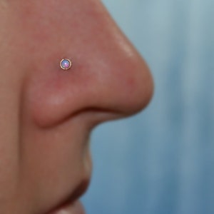 Solid Gold NOSE STUD // 2mm Opal Nose Ring - Forward Helix Earring - Cartilage Earring Stud - Tragus Earring Stud - Nose Screw 18 gauge