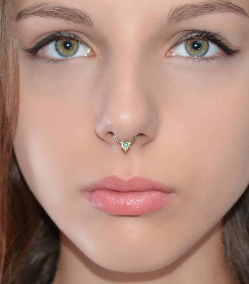 2mm Emerald SEPTUM RING // Gold Nose Ring Septum Piercing Etsy