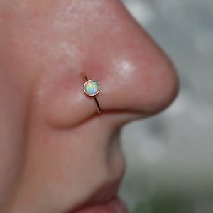3mm Opal NOSE RING // Solid Gold Nose Ring Stud - 20 gauge Cartilage Earring - Forward Helix Earring - Rook Piercing - Tragus Earring