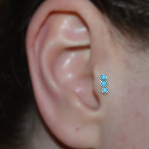 Silver TRAGUS EARRING STUD// 2mm Turquoise Nose Stud 16 gauge - Nose Ring - Cartilage Stud - Helix Earring Stud - Tragus Hoop - Conch Stud