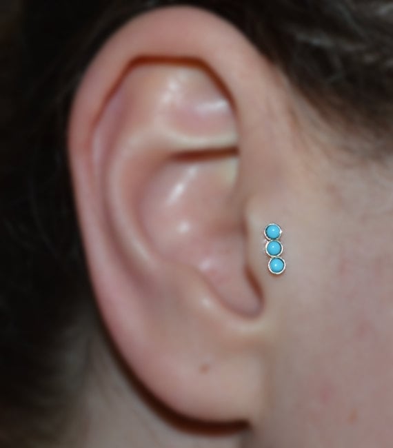 Silver TRAGUS EARRING STUD// 2mm Turquoise Nose Stud 16 gauge - Nose Ring - Cartilage Stud - Helix Earring Stud - Tragus Hoop - Conch Stud