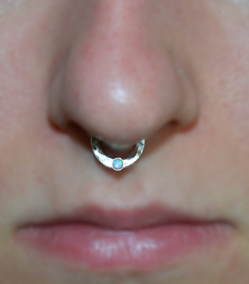 Septum Piercing Cartilage Earring Septum Hoop 2mm Light Blue Opal SEPTUM RING 14g Silver Nose Ring Rook Piercing Nipple Ring