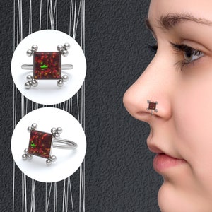 Nose Ring Hoop Opal, Surgical Steel Nose Hoop, Hoop Earrings, Nose Piercing Jewelry