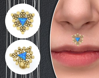 Opal Monroe Piercing Jewelry Surgical Steel, Lip Flat Back Stud, Medusa Labret, Philtrum Jewelry, Labret Earring