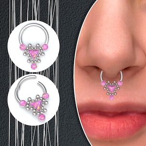 Acier chirurgical à clics de septum opale, Anneau de septum, Piercing Daith, Piercing nez, Bijoux indiens, Anneau hélicoïdal