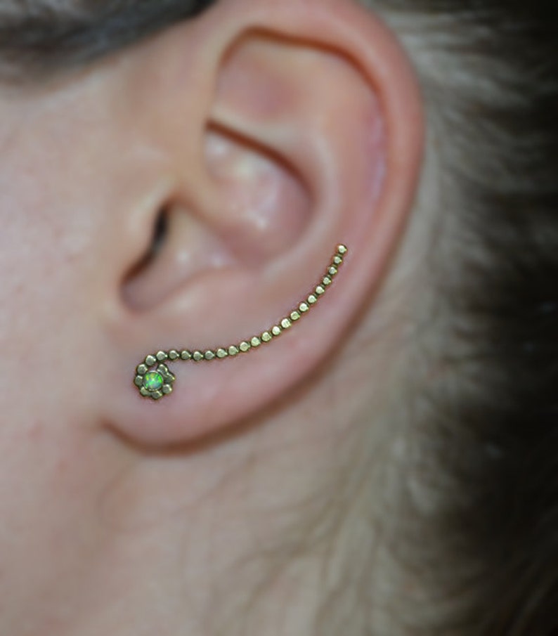 Earcuff Up The Ear Earrings Climber Earrings Kiwi Green Opal Post Earring Kiwi Green Opal EAR CLIMBER 14k Gold Filled Earrings
