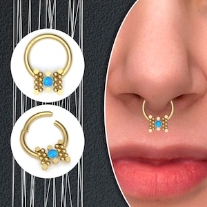 Surgical Steel Septum Clicker, Opal Septum Ring, Indian Nose Ring, Daith Piercing, Helix Earring