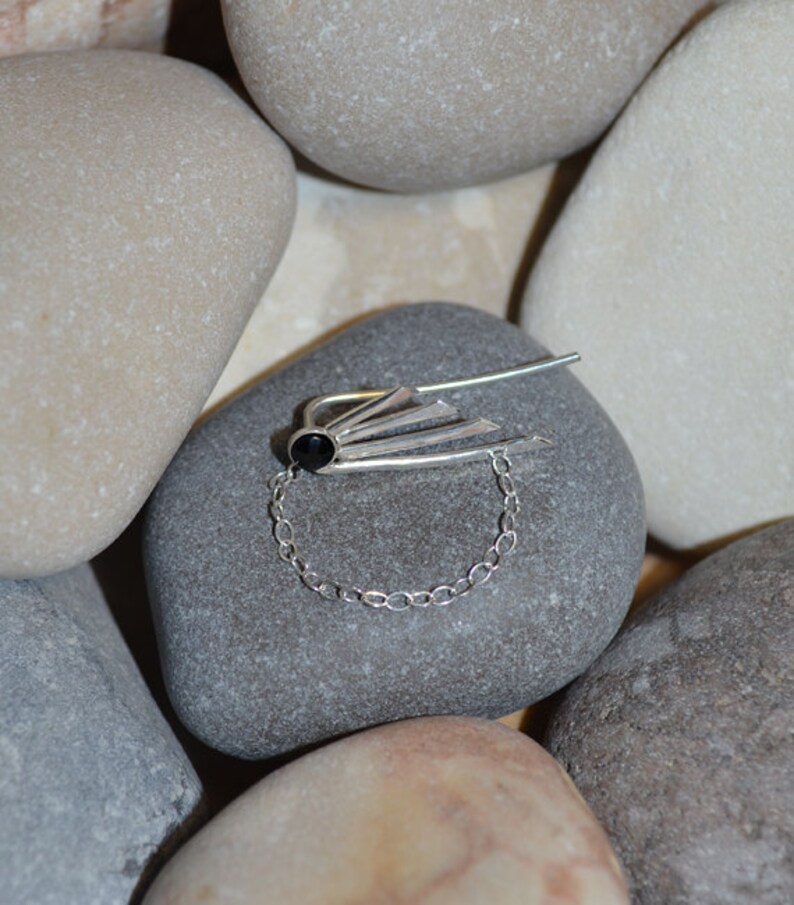Ear Sweep Post Earrings Earcuff Minimalist Earring Onyx Ear Cuff 3mm Black Onyx EAR CLIMBER Silver Onyx Bar Stud