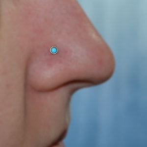 Gold NOSE STUD // 2mm Turquoise Nose Ring - Forward Helix Earring - Cartilage Earring Stud - Tragus Earring Stud - Nose Screw 16 gauge