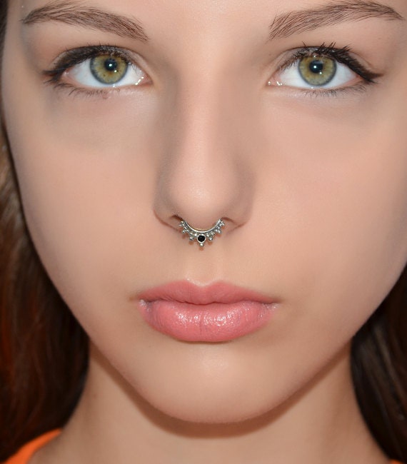 Amazon.com: silver septum rings, White Opal Septum ring- 20 gauge Septum  piercing - Sterling Silver Septum jewelry - Septum ring silver,925 silver  septum : Handmade Products