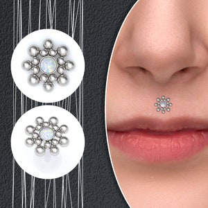 Threadless Bioflex Labret Earring, Opal Flat Back Earrings, Lip Jewelry, Medusa Piercing, Monroe Stud, Philtrum Jewelry