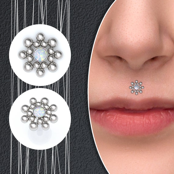 Threadless Bioflex Labret Earring Opal Flat Back Earrings Lip