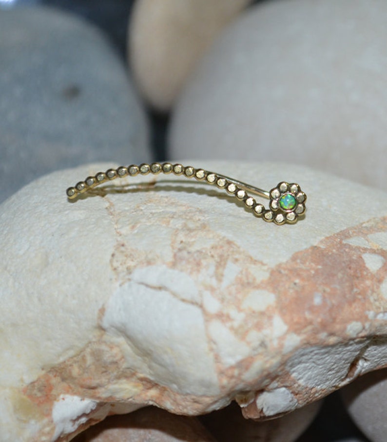 Earcuff Up The Ear Earrings Climber Earrings Kiwi Green Opal Post Earring Kiwi Green Opal EAR CLIMBER 14k Gold Filled Earrings