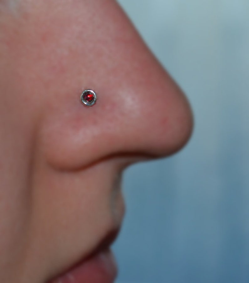 2mm Black-Red Opal NOSE STUD EARRING  Silver Nose Hoop Helix Stud Cartilage Hoop Tragus Stud Earring Silver Nose Ring 18g