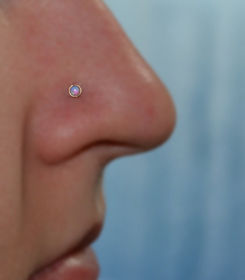 2mm Black-Red Opal NOSE STUD EARRING Silver Nose Hoop Helix Stud Cartilage Hoop Tragus Stud Earring Silver Nose Ring 18g