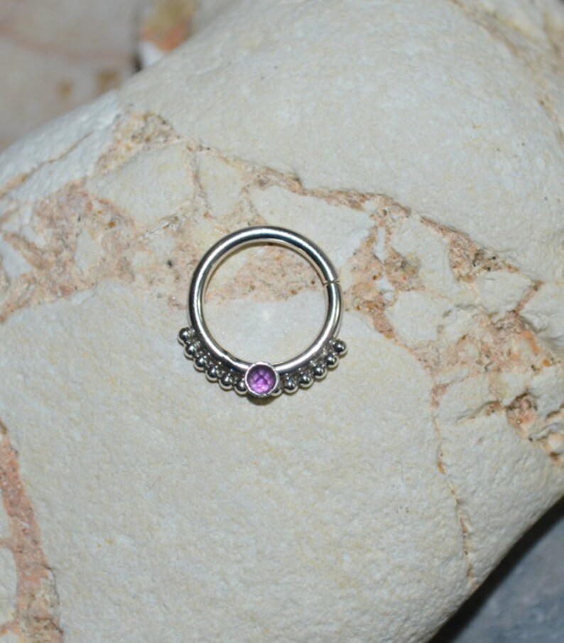 Tragus Piercing Amethyst SEPTUM RING 16g Silver Nose Hoop Cartilage Earring Septum Piercing Nipple Piercing 16g Septum Jewelry