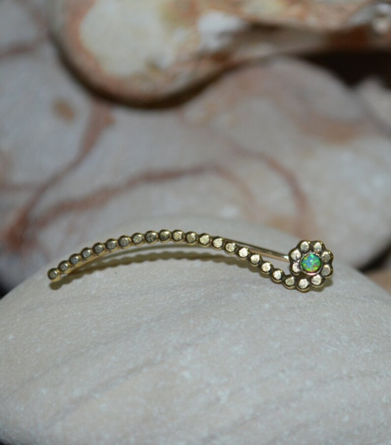 Earcuff Up The Ear Earrings Climber Earrings Kiwi Green Opal Post Earring Kiwi Green Opal EAR CLIMBER 14k Gold Filled Earrings