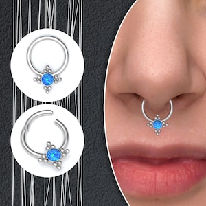 Surgical Steel Septum Jewelry, Opal Septum Piercing, Daith Earring, Nose Ring, Nose Piercing, Helix Earring