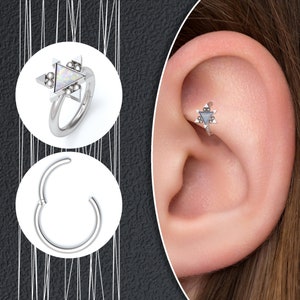 Brinco de hélice de opala em aço cirúrgico, argola de cartilagem, anel de torre, clicker tragus, argola de brinco de concha 18g 16g 14g