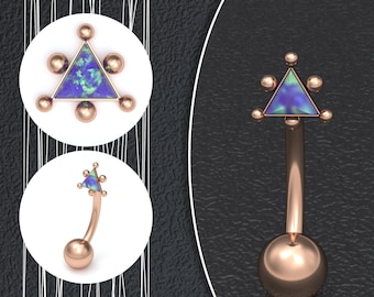Belly Button Ring Surgical Steel, Opal Belly Ring, Navel Piercing, Curved Barbell, Belly Bar 16g 14g, Belly Dance Jewelry