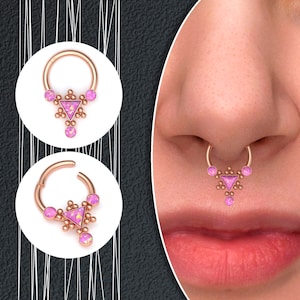 Anneau de septum en opale, clic de septum en acier chirurgical, bijoux indiens, anneau de nez, cerceau hélicoïdal, piercing Daith