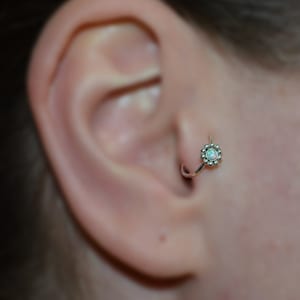 2mm Opal TRAGUS EARRING // Silver Flower Tragus Hoop - Cartilage Earring - Helix Piercing - Rook Jewelry - Nose Ring - Daith Ring 16g