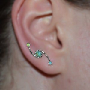 Kiwi Green Opal EAR CLIMBER // Sterling Silver Earrings - Earcuff - Up The Ear Earrings - Climber Earrings - Kiwi Green Opal Post Earring