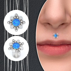 Opal Monroe Piercing Jewelry Surgical Steel, Lip Flat Back Stud, Medusa Labret, Philtrum Jewelry, Labret Earring