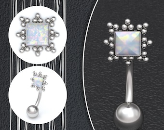 Belly Button Ring Surgical Steel, Opal Belly Ring, Navel Piercing, Curved Barbell, Belly Bar 16g 14g, Belly Dance Jewelry