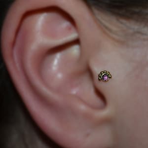 Gold TRAGUS STUD Amethyst // Nose Stud - Tragus Earring - Forward Helix Earring - Nose Ring - Cartilage Earring Stud - Nose Hoop 16 gauge