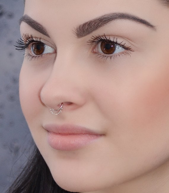SEPTUM RING // Silver Septum Piercing Small Nose Ring | Etsy