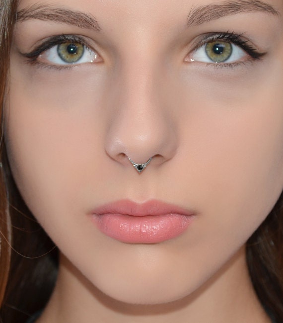 2mm Onyx SEPTUM RING Silver Septum Piercing Small Nose Ring