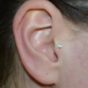 Solid Gold TRAGUS STUD Opal // Nose Stud - Tragus Earring - Forward Helix Earring - Nose Ring - Cartilage Earring Stud - Nose Hoop 18 gauge
