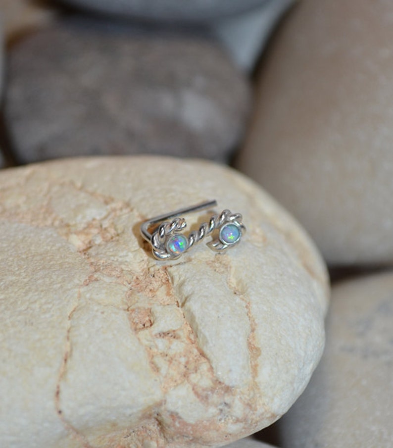 Minimalist Earrings Ear Sweep 2mm Blue Opal Ear Cuff Silver EAR CLIMBER Earring Ear Pins Ear Wrap Earring Ear Crawler