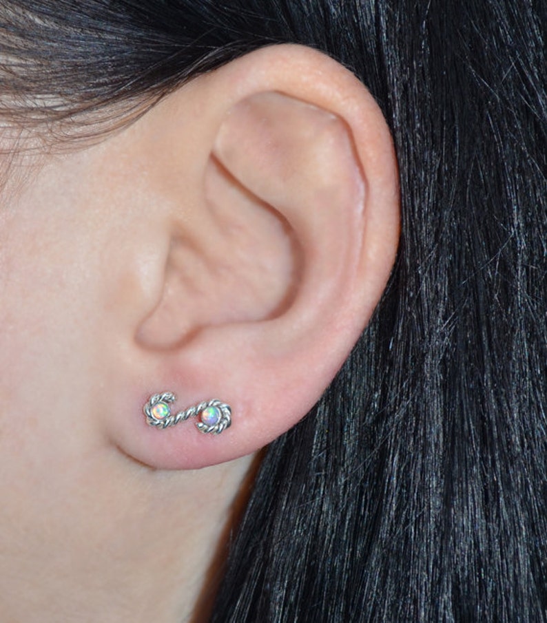 Minimalist Earrings Ear Sweep 2mm Blue Opal Ear Cuff Silver EAR CLIMBER Earring Ear Pins Ear Wrap Earring Ear Crawler