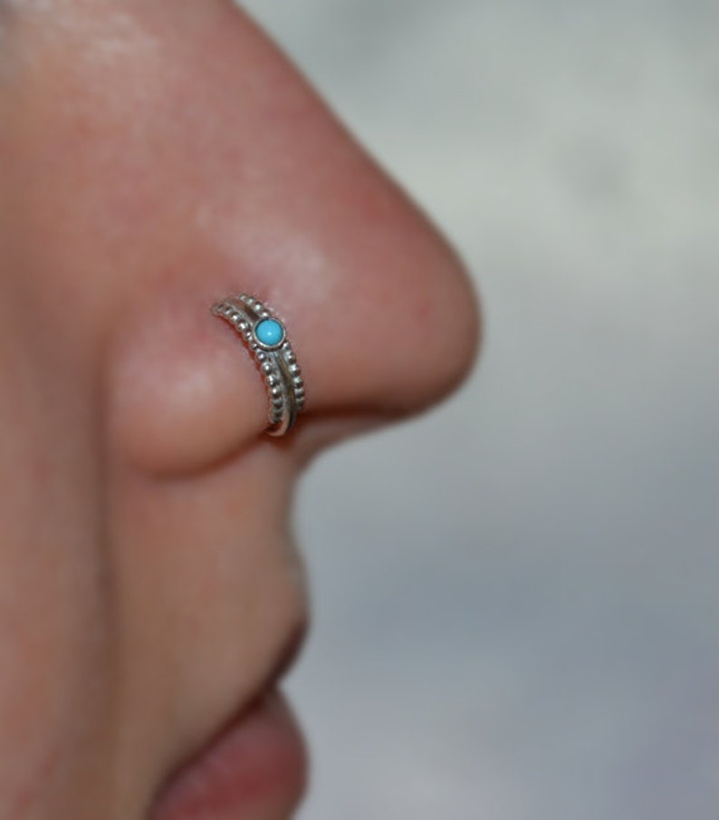 Turquoise 7mm NOSE RING // Silver Nose Piercing Tragus Hoop Etsy