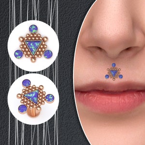 Surgical Steel Medusa Lip Ring, Opal Labret Stud, Philtrum Piercing, Monroe Piercing Jewelry, Flat Back Earrings